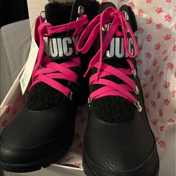 11 NIB juicy couture halstin wedge boot/sneaker neon hot pink & black kawaii - Picture 11 of 11